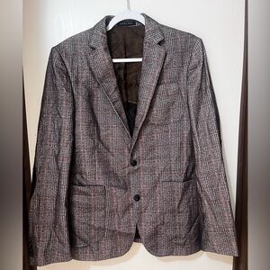 ZARA MAN Blazer Beige Plaid with Elbow Pads Size 38 Suit Sports Jacket Coat